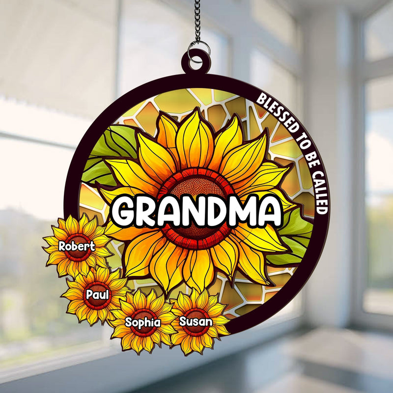 Family - Blessed To Be Called Grandma - Personalized Acrylic Window Suncatcher