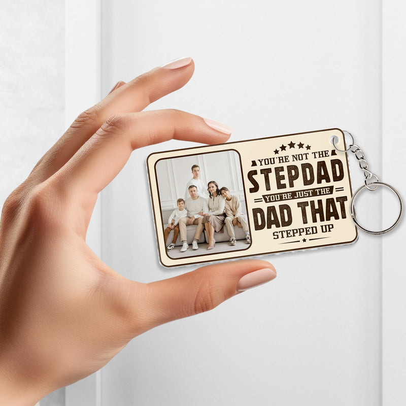 365Gifty Personalized Dad Stepped Up Keychain – Custom Family Photo Gift for Dad