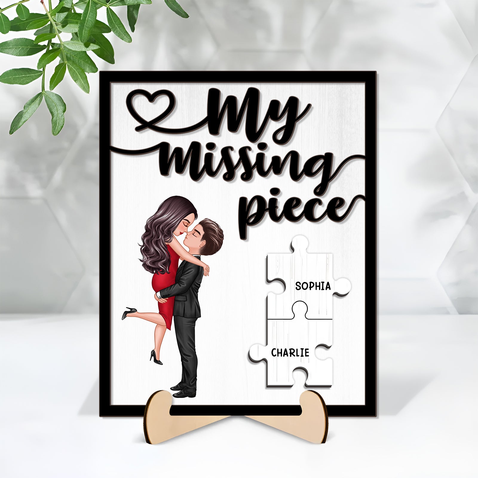 Couple - My Missing Piece Hugging Kissing Couple - Personalized Wooden Layers Plaque