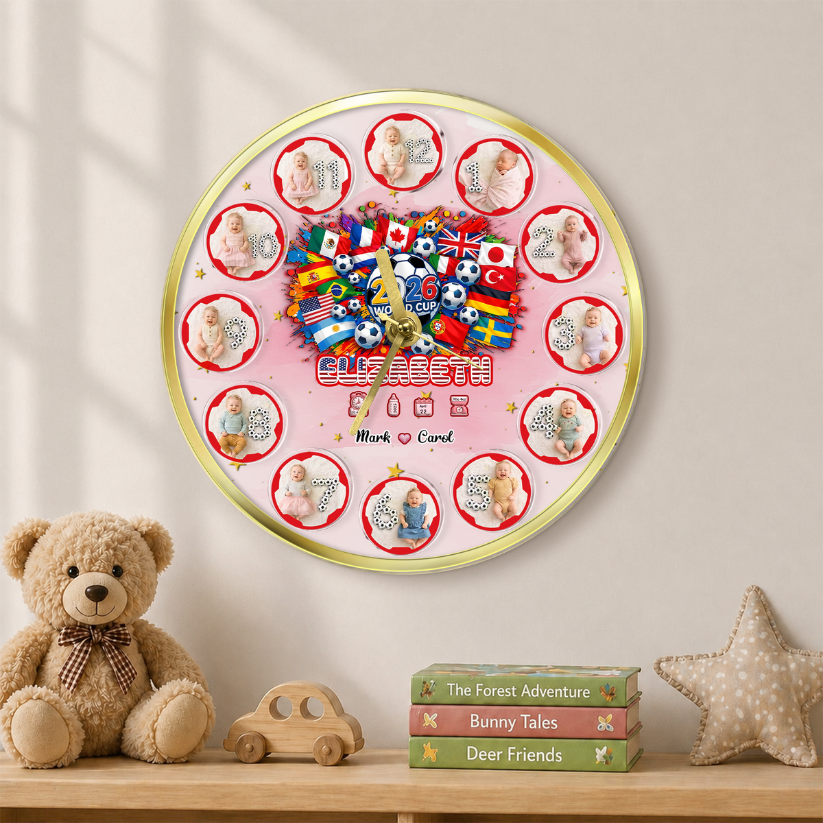 World Cup 2026 Baby Clock – Personalized First Year Milestone Keepsake, Soccer Baby Gift ⚽👶🕒