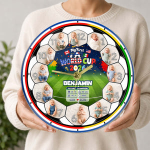 My First World Cup 2026 Baby Clock – Personalized First Year Milestone Keepsake, Custom Baby Photo Soccer Nursery Decor