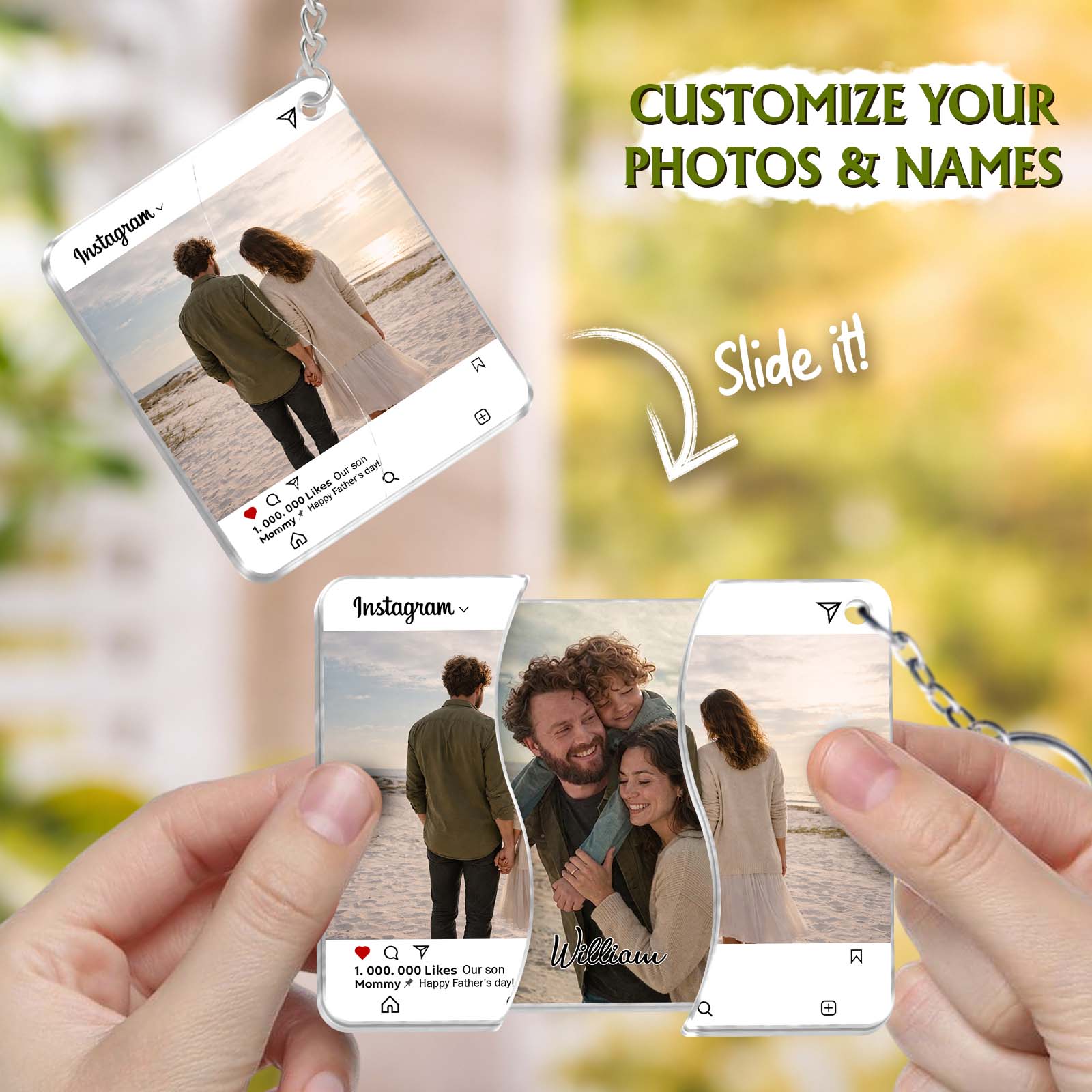 Personalized Hidden Slider Keychain – Custom Family Photo Reveal Gift