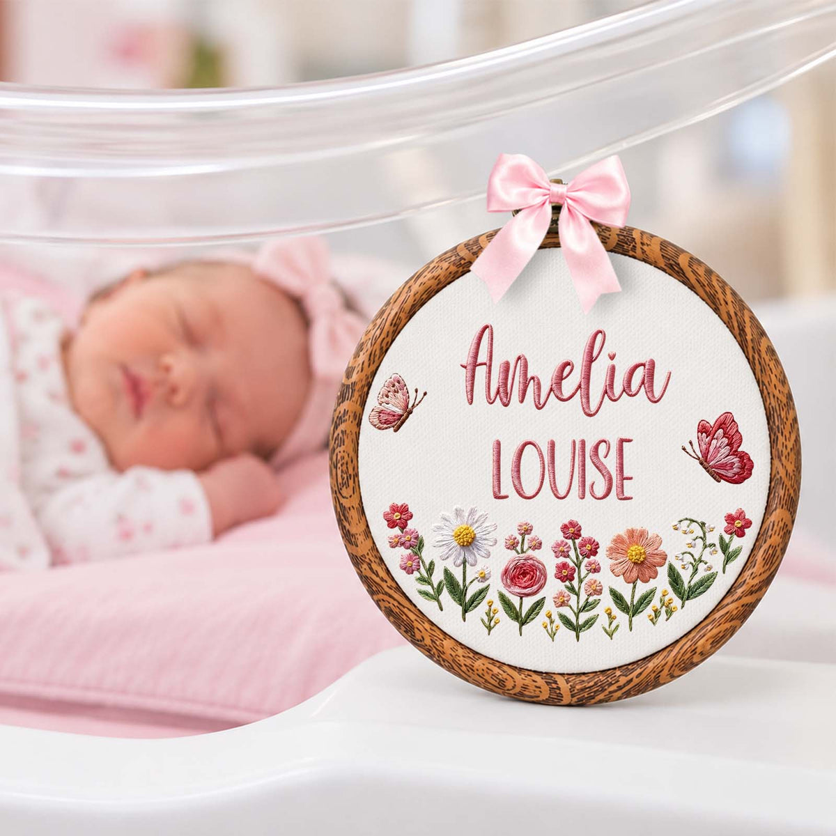 Personalized Embroidered Baby Announcement Sign, Custom Name Nursery Keepsake
