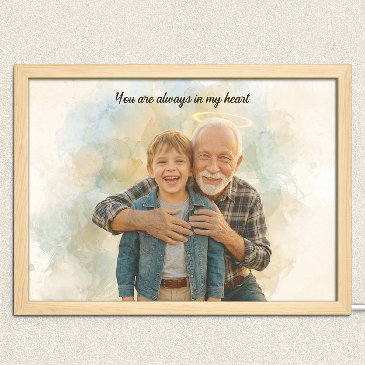 Personalized Wooden Light Up Photo Frame – In Memory of Grandpa, LED Frame