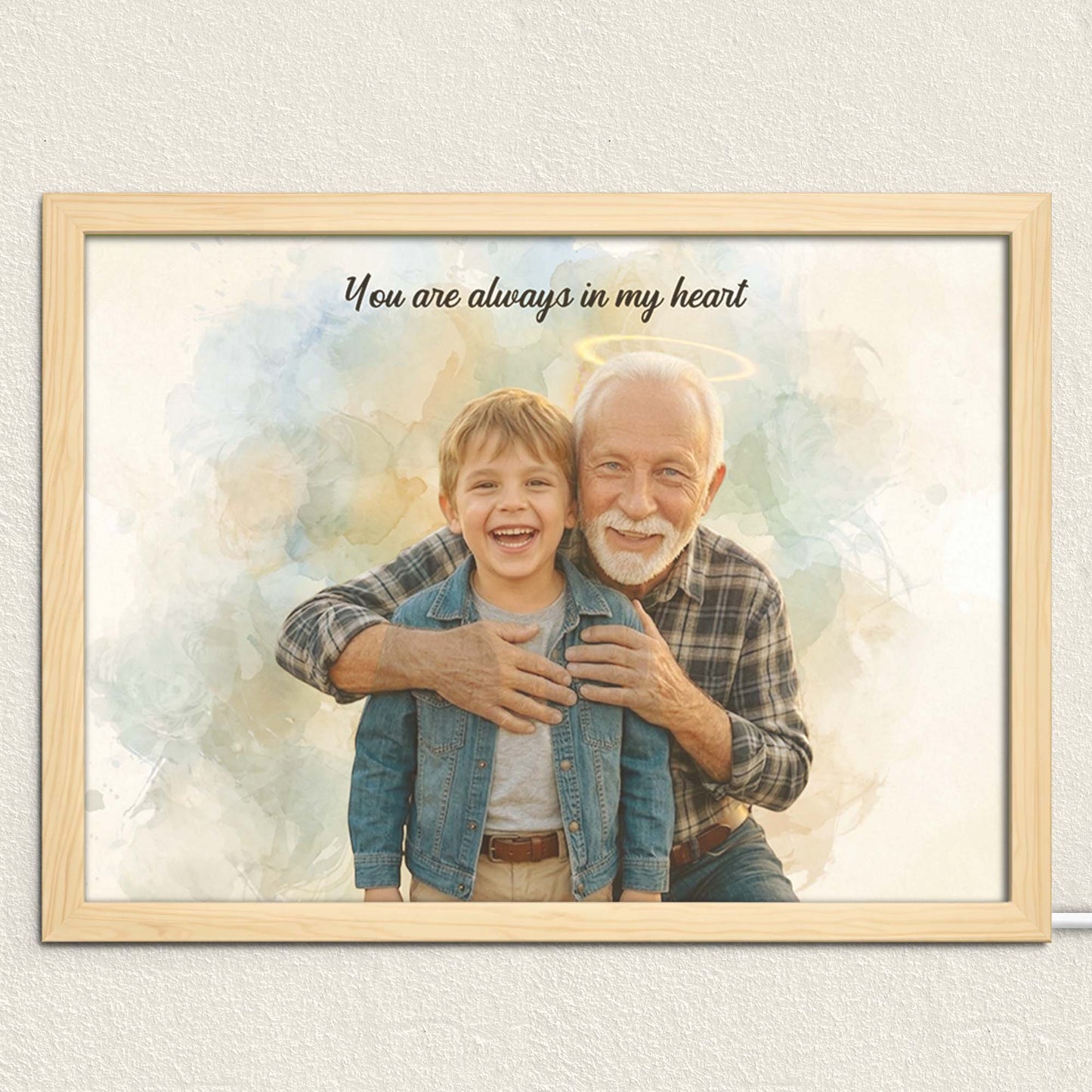 Personalized Wooden Light Up Photo Frame – In Memory of Grandpa, LED Frame