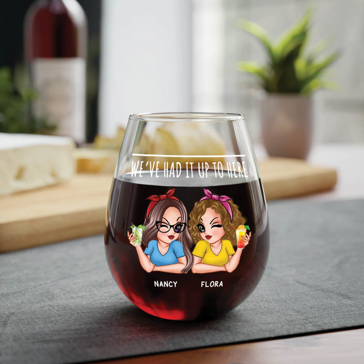 Bestie - Up To Here - Personalized Wine Glass