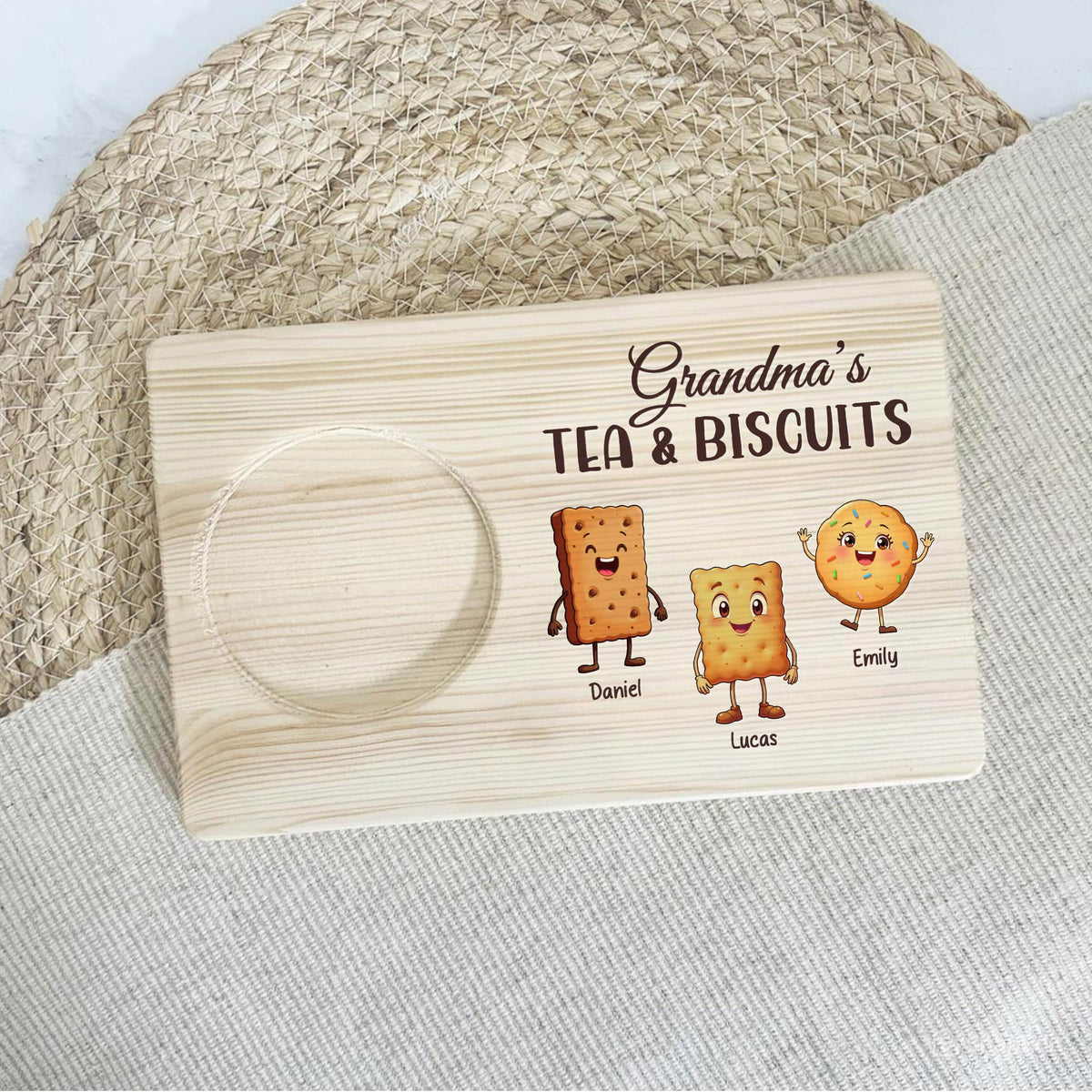 Family - Grandma's Tea & Biscuits - Personalized Wooden Drink Tray