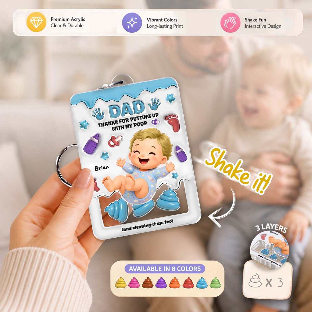 Personalized "Thanks for Putting Up With My Poop" Shaker Keychain – Custom Baby Gift for Mom & Dad