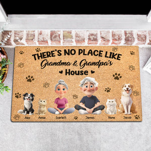 Pet Lovers - There's No Place Like Grandma & Grandpa's House - Personalized Pet Doormat