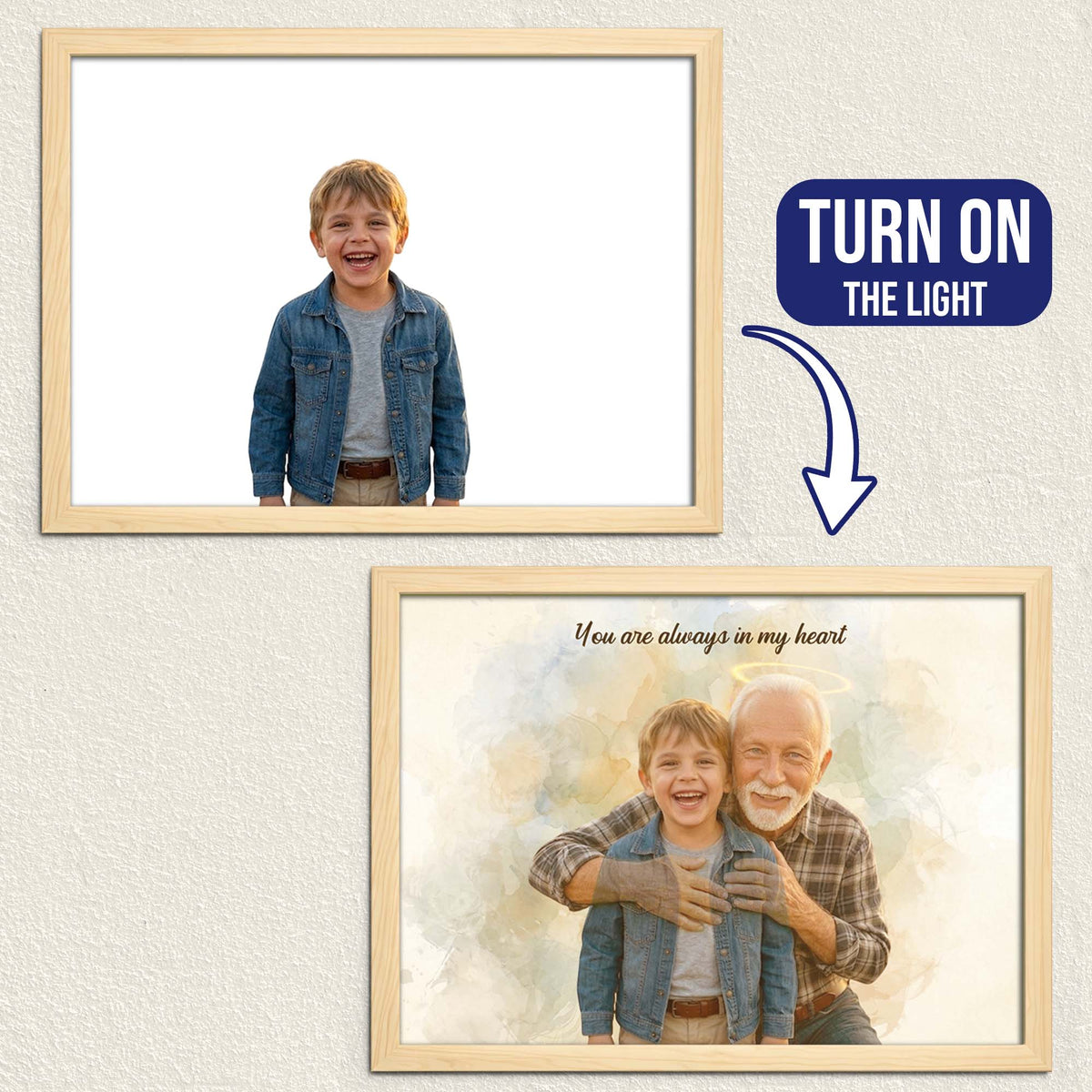 Personalized Wooden Light Up Photo Frame – In Memory of Grandpa, LED Frame
