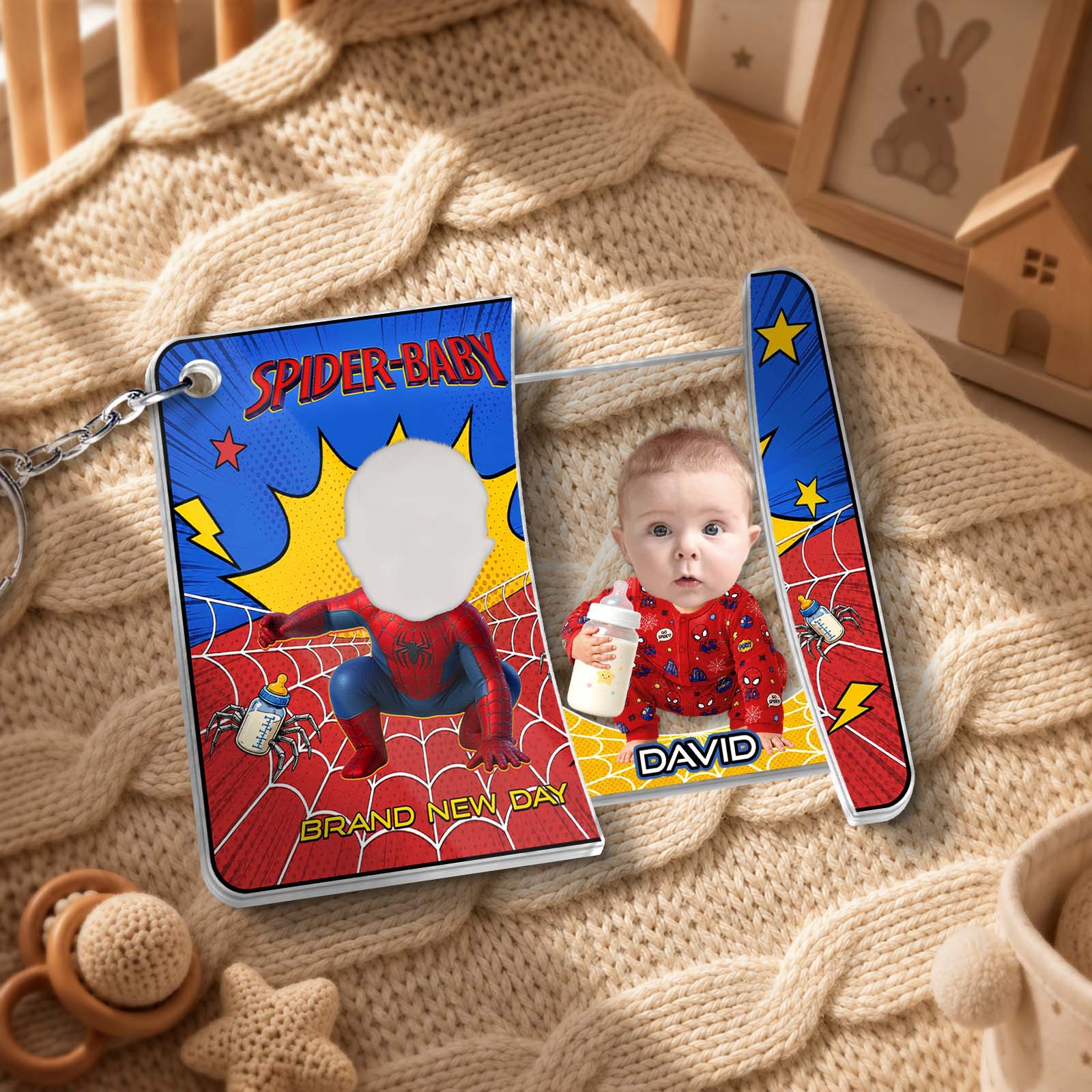 Personalized Spider-Baby Hidden Photo Keychain II – Custom Baby Picture Reveal Gift