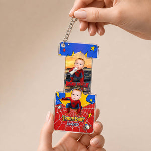 Personalized Spider-Baby Hidden Photo Keychain – Custom Baby Superhero Keepsake Gift