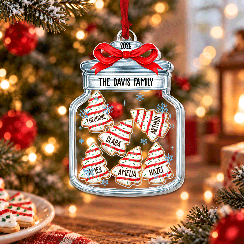 Personalized Family Christmas Cookie Jar Ornament – Custom Family Names, Festive Holiday Tree Keepsake, Christmas Gift for Family