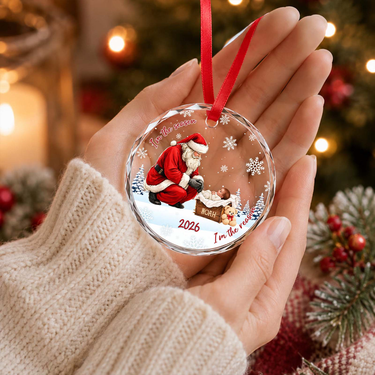 Personalized Glass Christmas Ornament, Custom Baby's First Christmas Keepsake