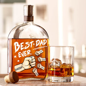 Personalized Fist Bump “Best Dad Ever” Whiskey Bottle – Custom Kids Names