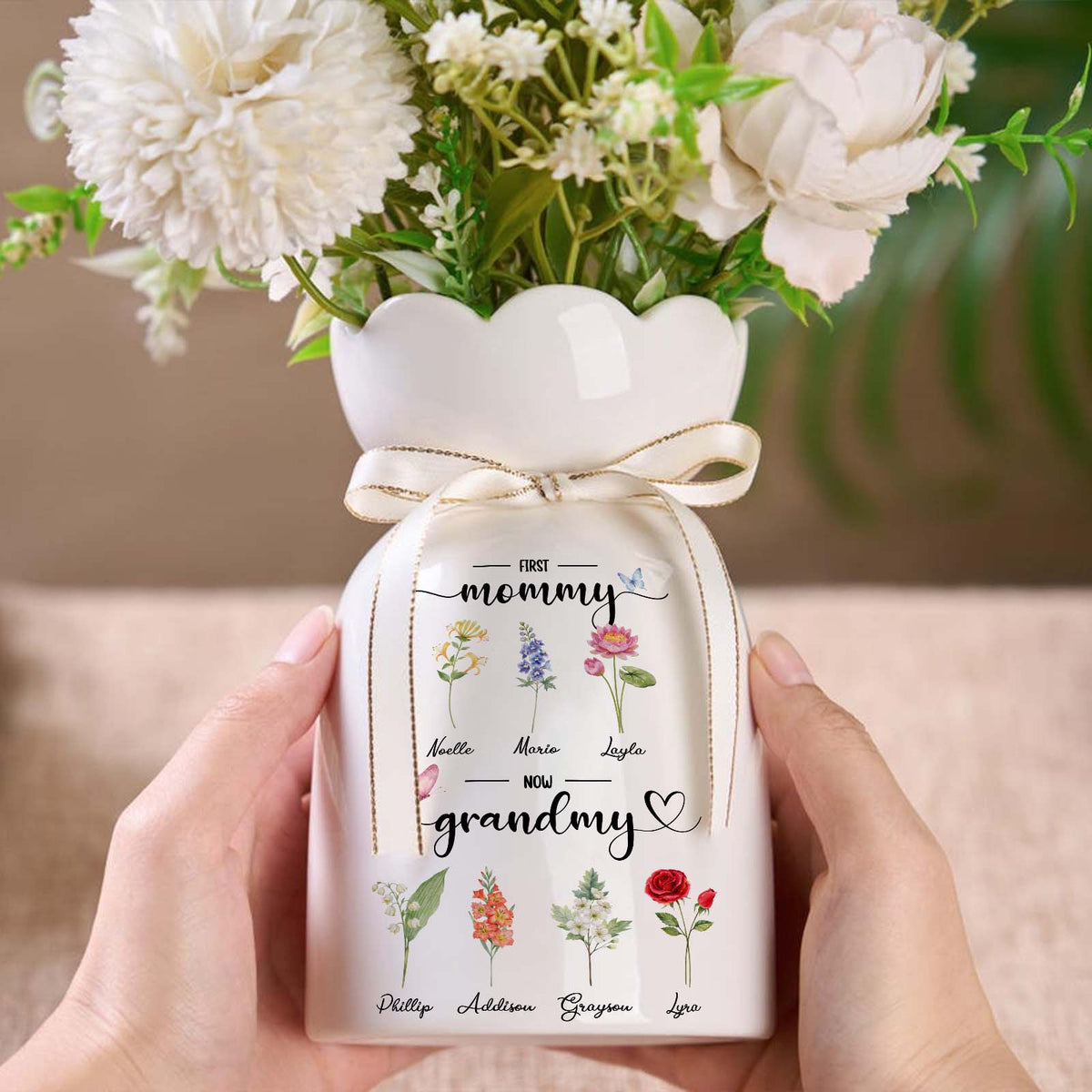 Custom Birth Flower Vase – Personalized Gift for Mom & Grandma