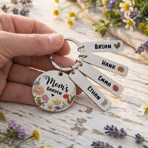 Personalized Mom’s Garden Stainless Steel Keychain – Custom Birth Flower Gift for Mom