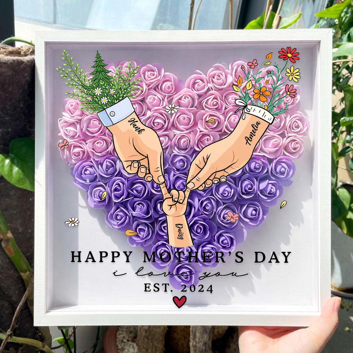 Personalized Mother’s Day Floral Shadow Box – Custom Gift for Mom