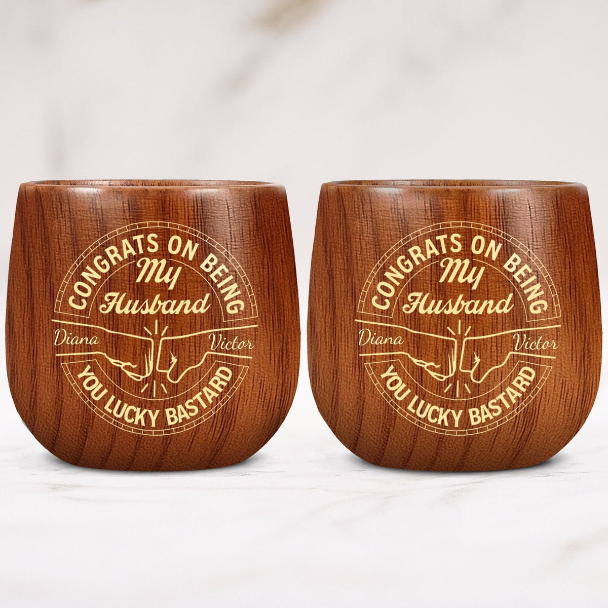 Brother - Congrats On Being My Brother, You Lucky Bastard - Personalized Wooden Bourbon Drinking Glass