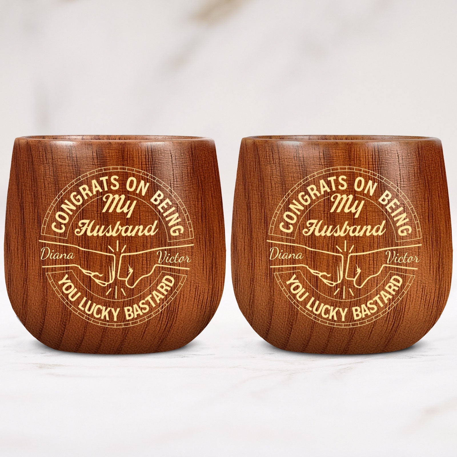 Brother - Congrats On Being My Brother, You Lucky Bastard - Personalized Wooden Bourbon Drinking Glass