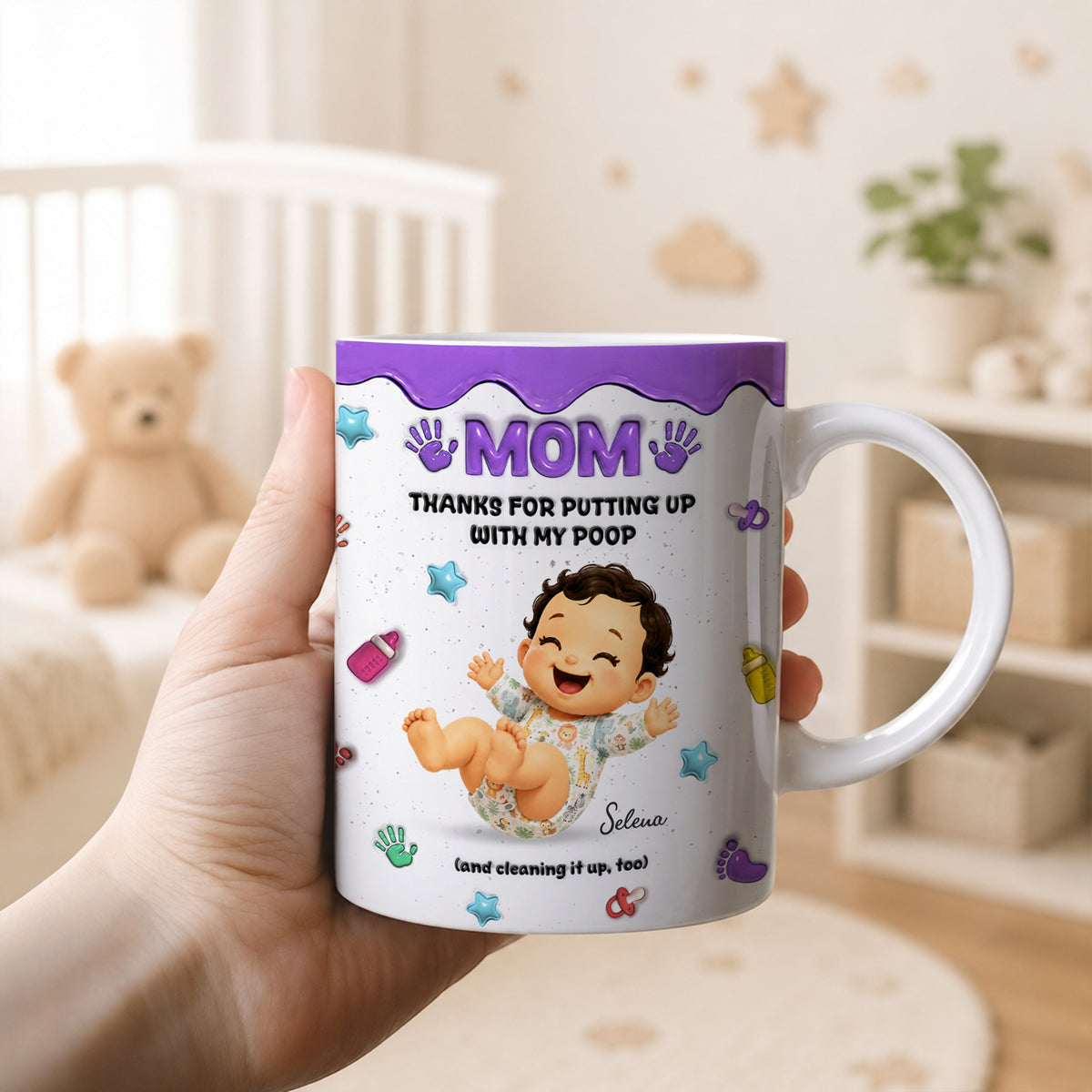 Personalized "Thanks for Putting Up With My Poop" Mug - Funny Baby Gift for Dad, Mom, Custom Mother's Day, Father's Day Coffee Cup