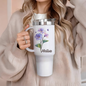 Birth Flower Bliss - Personalized Tumbler With Straw