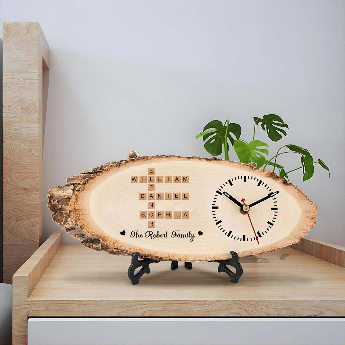 Family - Personalized Crossword Wooden Clock
