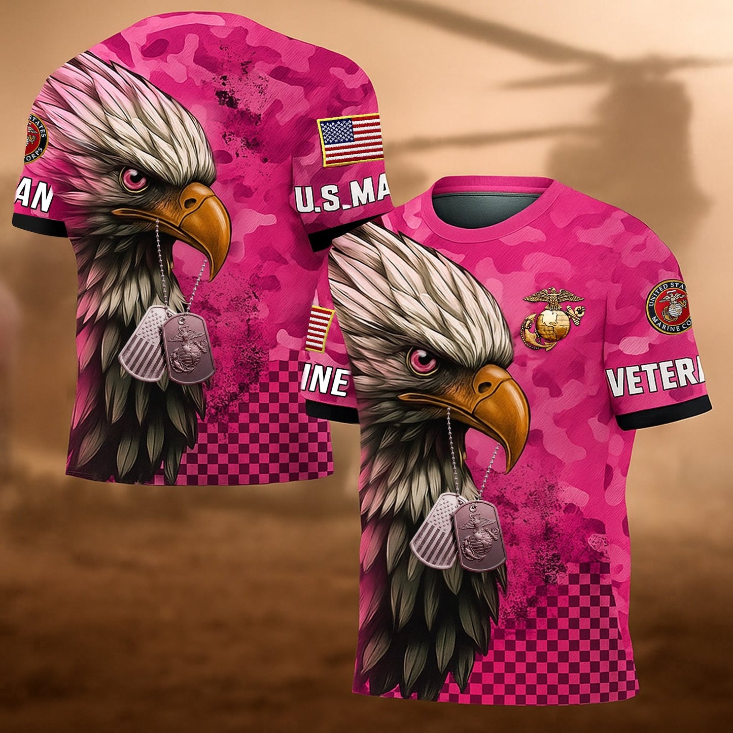 USMC Eagle Veteran Warrior Shirt - Full Print Camouflage
