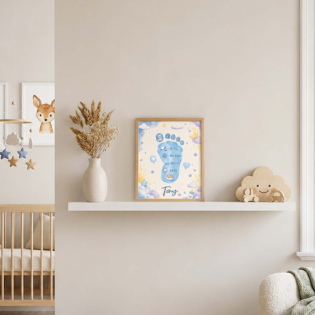 Personalized Baby Footprint Print – Custom Nursery Decoration, Keepsake Gift, Gift for Mom & Dad