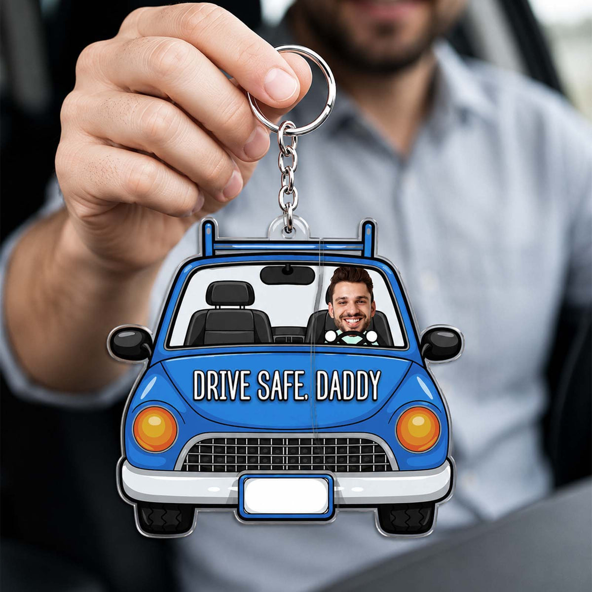 Personalized Drive Safe Daddy Ultrasound Photo Keychain-Custom Photo Car Keychain, Drive Safe Gift for Dad