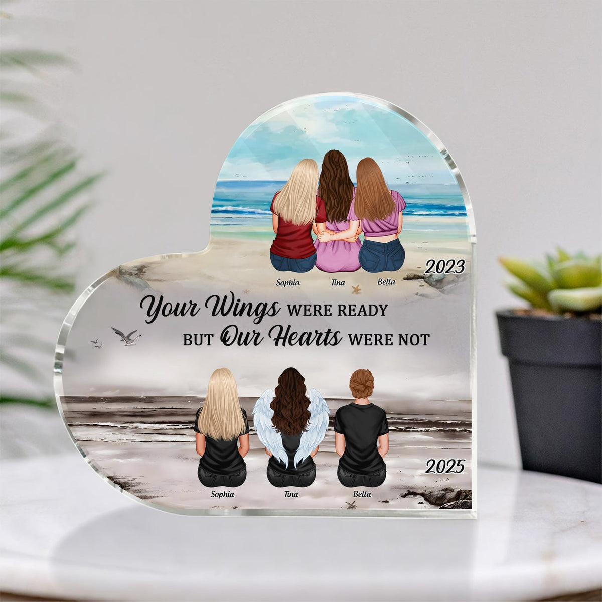 Family - Your Wings Were Ready But Our Hearts Were Not - Personalized Heart - Shaped Acrylic Plaque