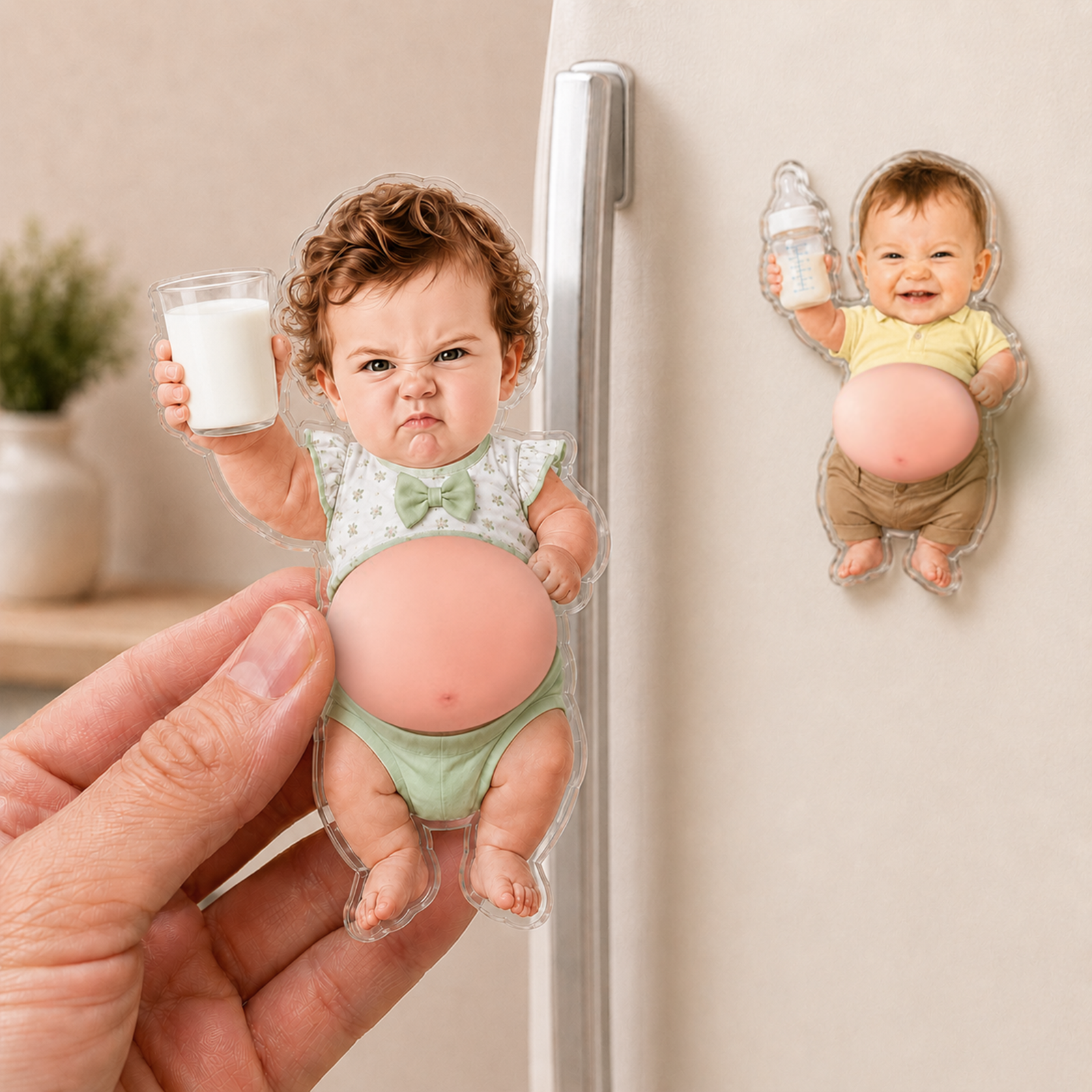 Custom 3D Baby Face Squishy Belly Fridge Magnet, Personalized Baby Keepsake Gift for Mom & Dad