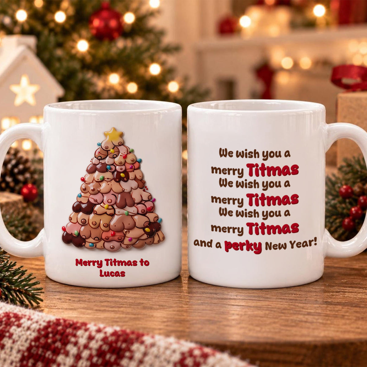 Mug de Noël personnalisé avec effet 3D, tasse à café en céramique drôle et personnalisée avec prénom pour les fêtes