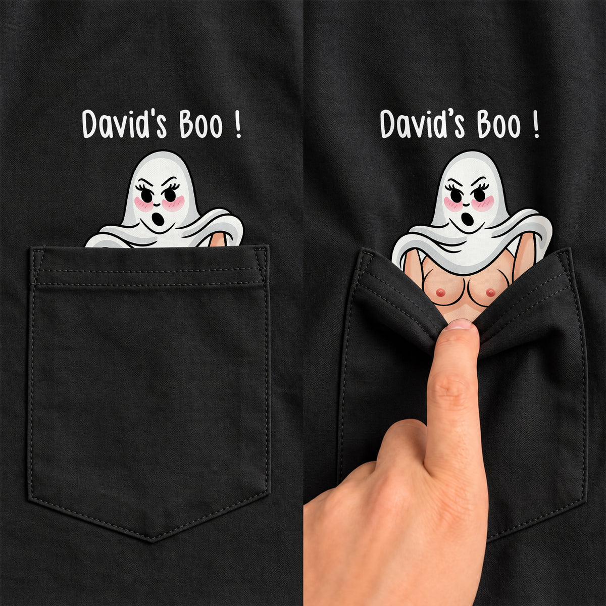 T-shirt d'Halloween personnalisé, t-shirt drôle avec fantôme à la poche rétractable