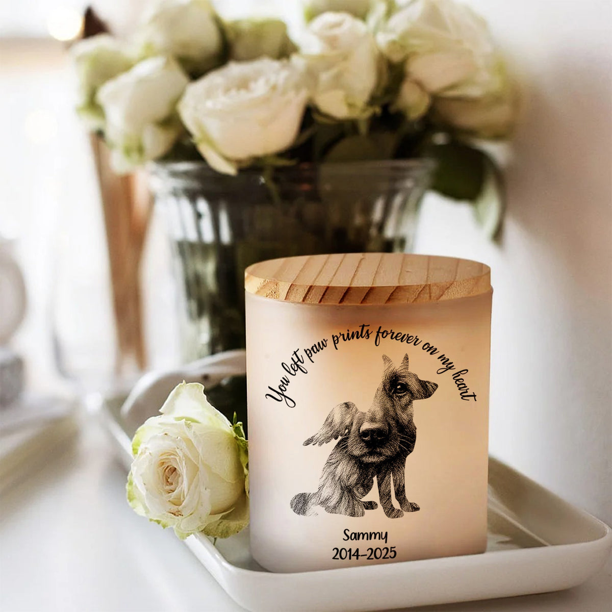 Cadeau commémoratif pour amoureux des animaux - Pot de bougie personnalisé avec LED