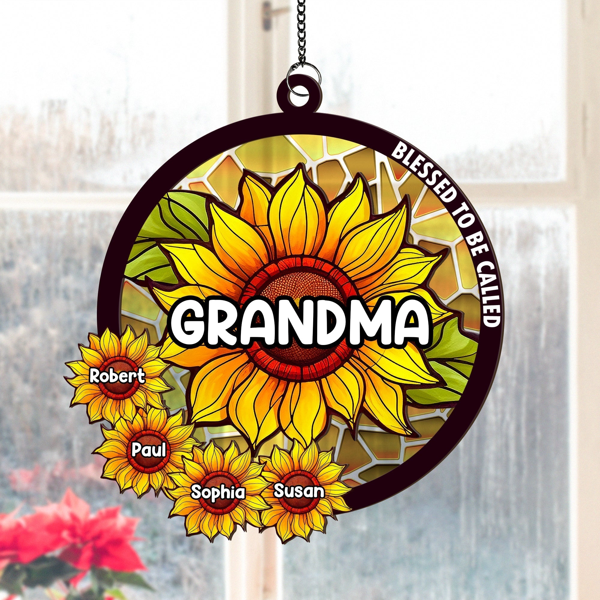 Family - Blessed To Be Called Grandma - Personalized Acrylic Window Suncatcher