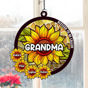 Family - Blessed To Be Called Grandma - Personalized Acrylic Window Suncatcher