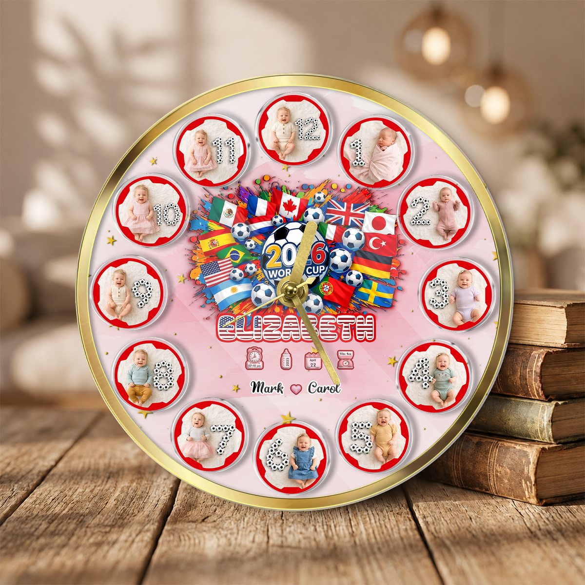 World Cup 2026 Baby Clock – Personalized First Year Milestone Keepsake, Soccer Baby Gift ⚽👶🕒