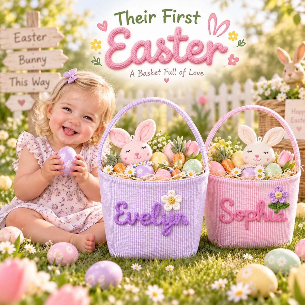 Personalized Woven Easter Basket, Custom Name Easter Basket for Kids