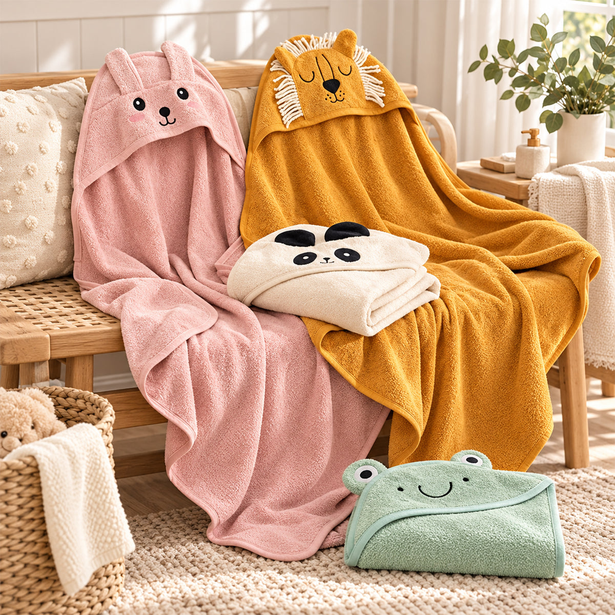 Personalized Hooded Baby Towel, Custom Name Animal Bath Towel for Babies