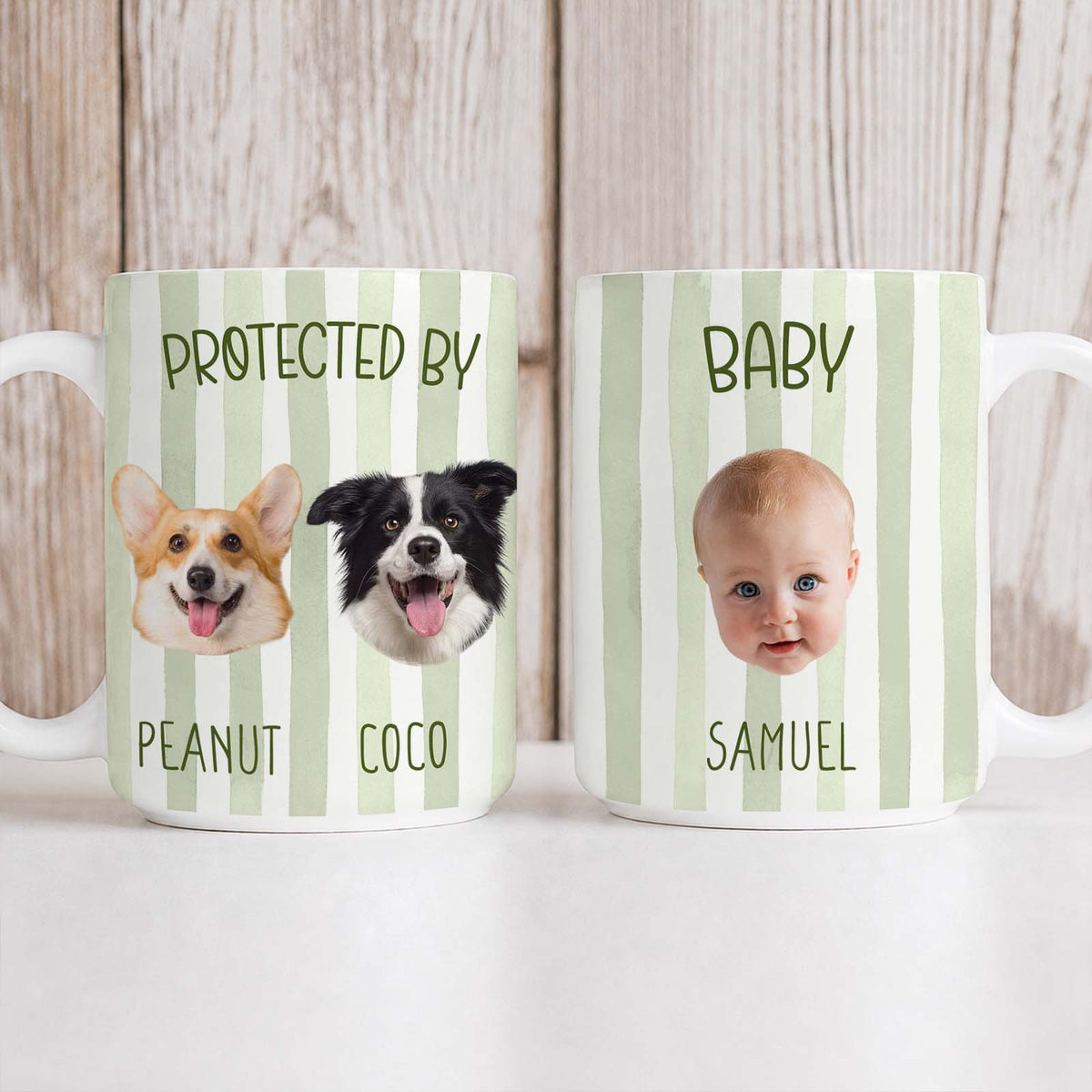 Custom Striped Pet Mug – Personalized Pet & Baby Photo Mug, Family Coffee Mug Gift