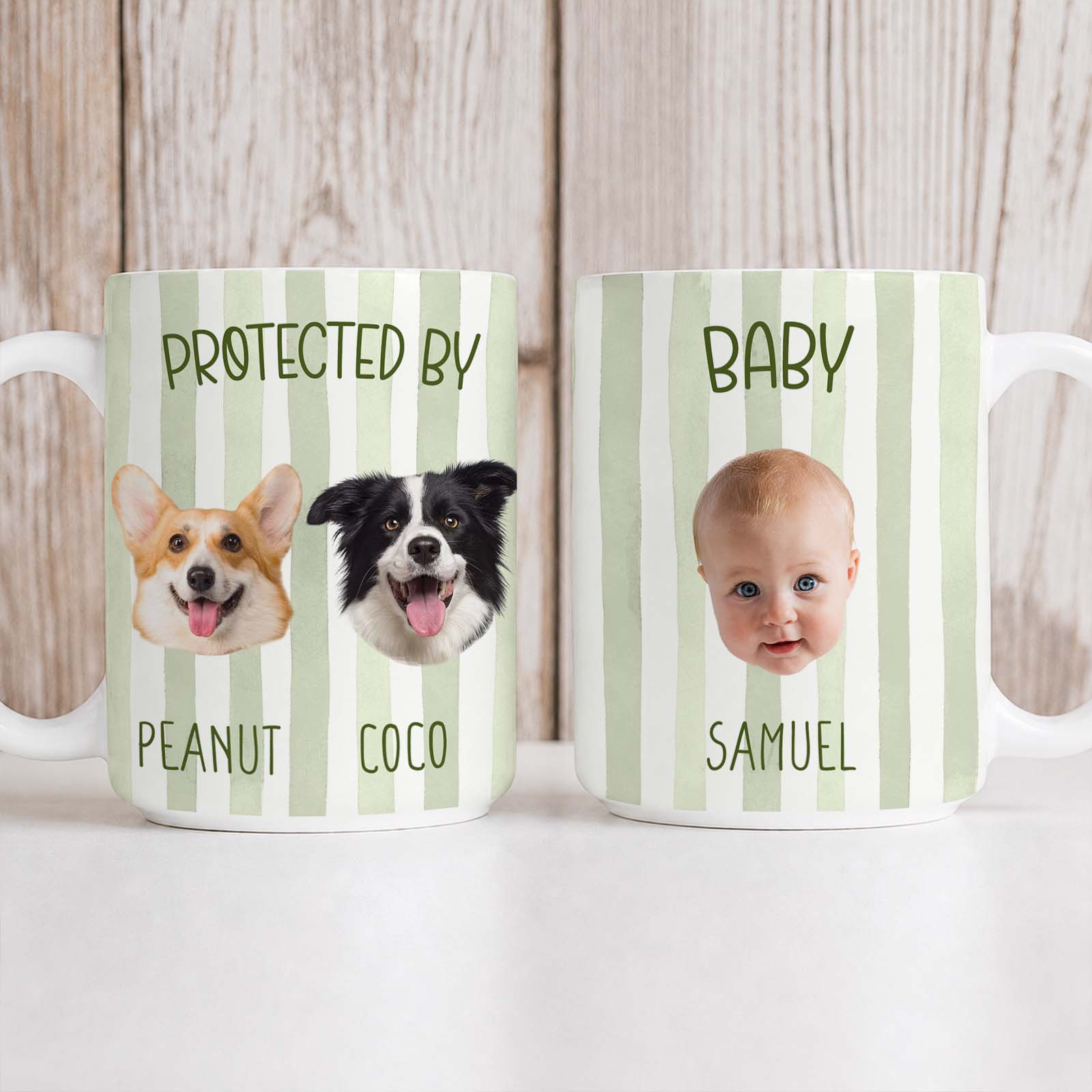 Custom Striped Pet Mug – Personalized Pet & Baby Photo Mug, Family Coffee Mug Gift