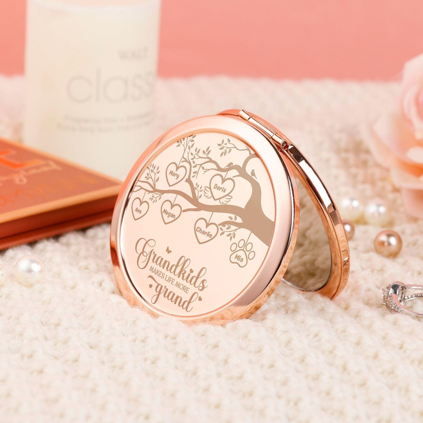 Family - Grandkids Make Life More Grand - Personalized Pocket Makeup Mirror