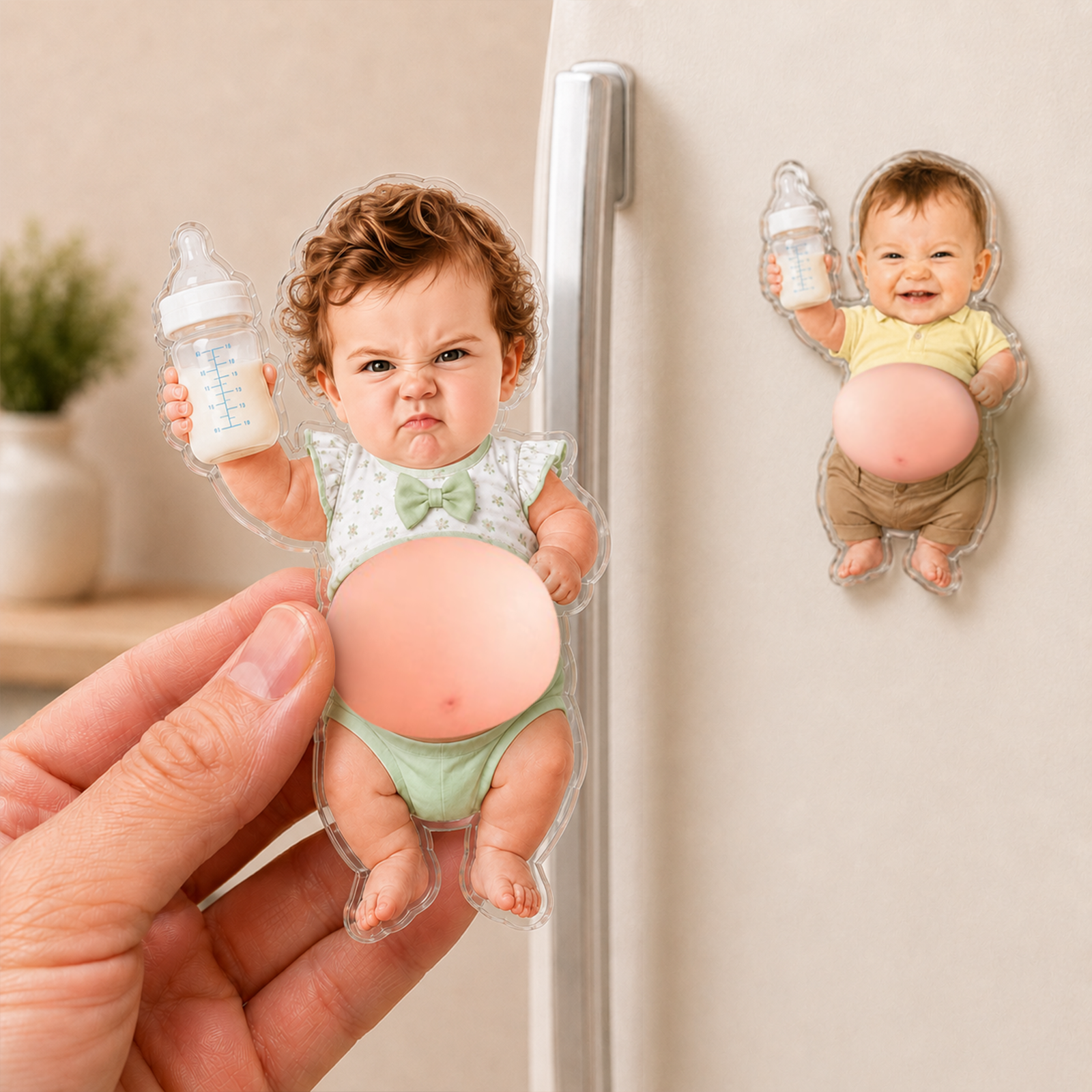 Custom 3D Baby Face Squishy Belly Fridge Magnet, Personalized Baby Keepsake Gift for Mom & Dad