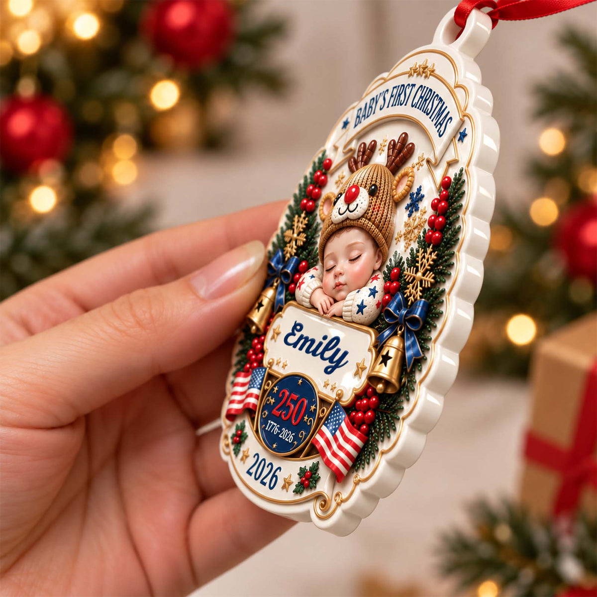 Personalized 3D Relief Acrylic Christmas Ornament, Custom Baby's First Christmas Keepsake