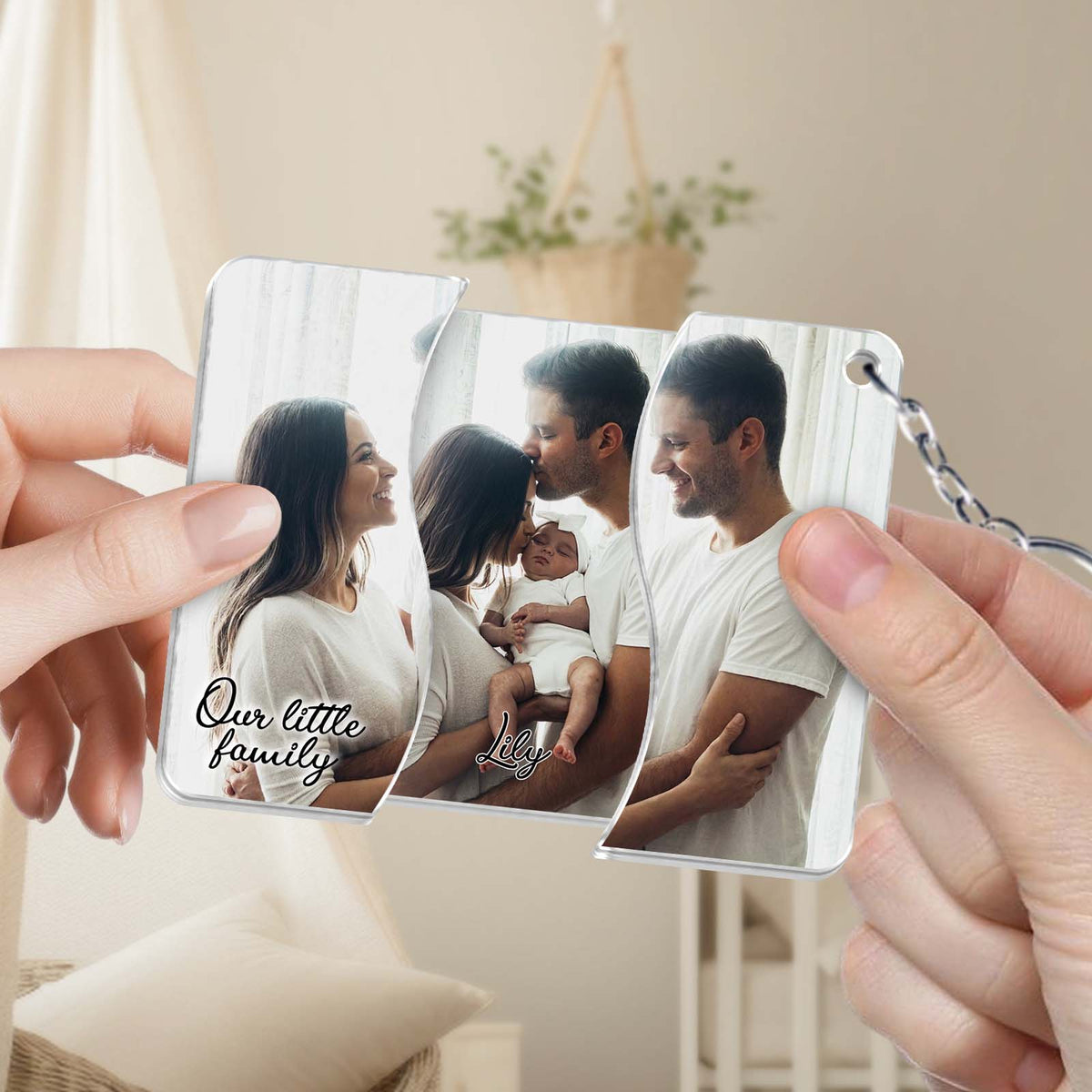 Personalized Hidden Slider Keychain – Couple & Baby Photo Gift