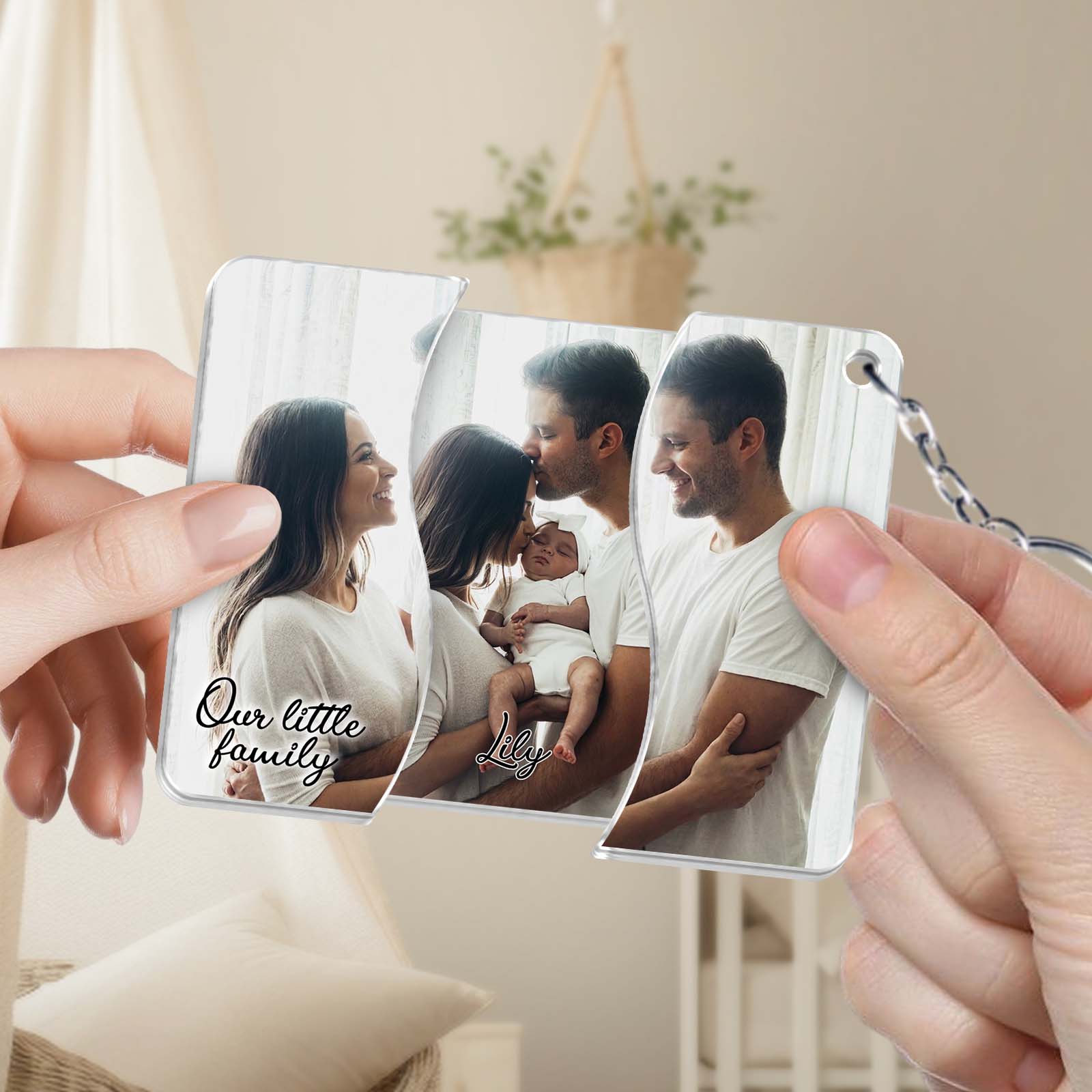 Personalized Hidden Slider Keychain – Couple & Baby Photo Gift
