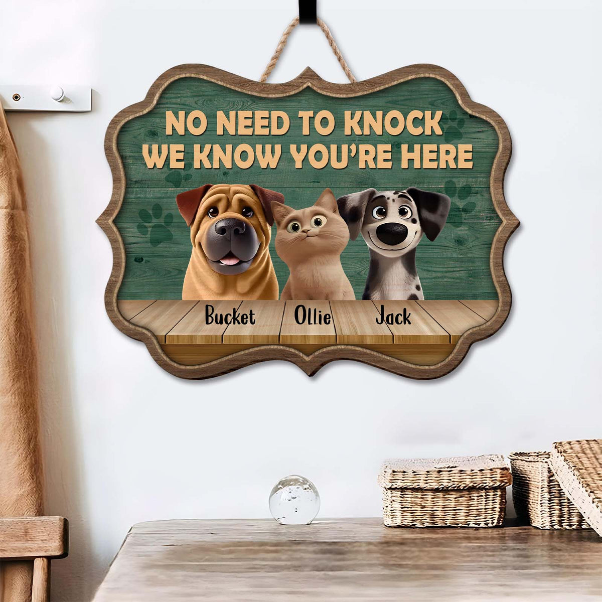 Pet Lover - No Need To Knock - Personalized Wooden Door Sign