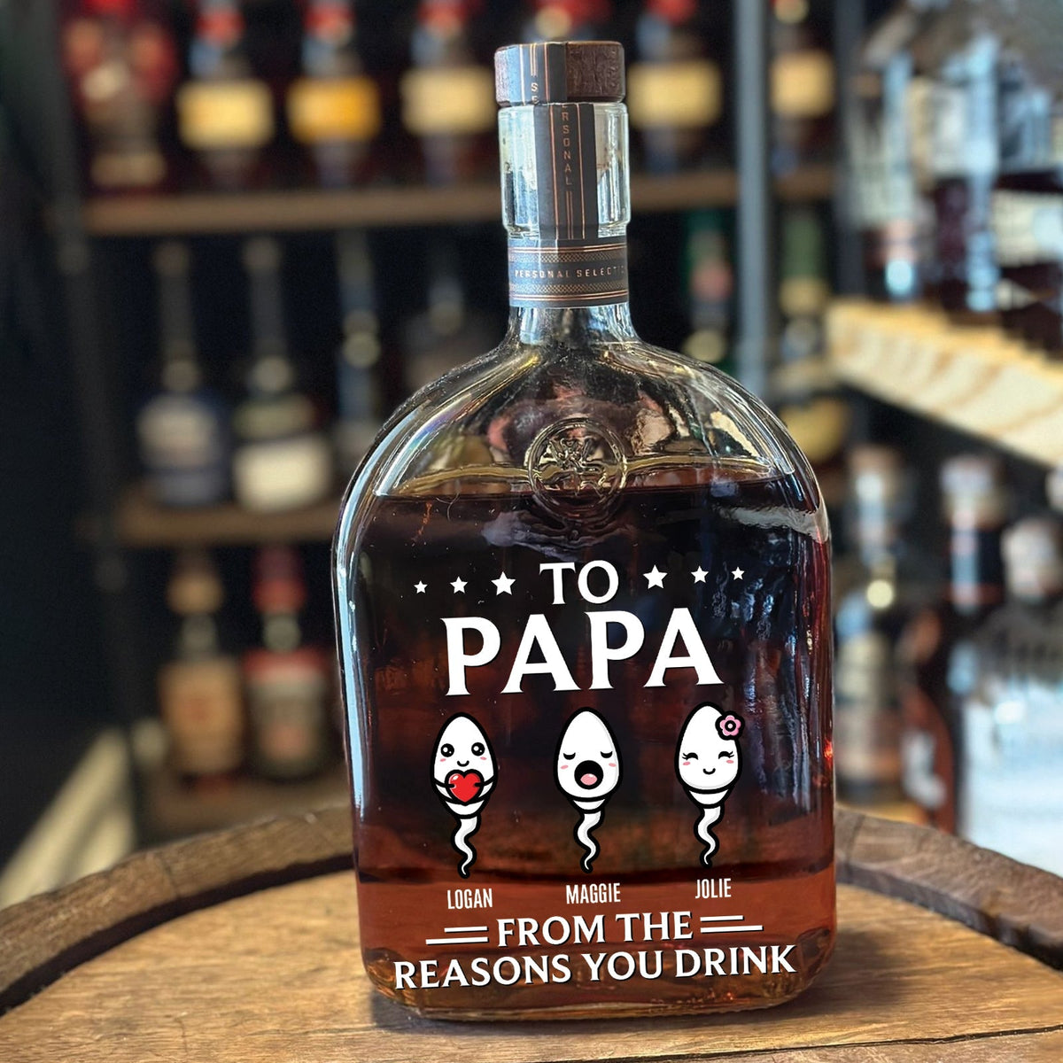From The Reasons You Drink – Personalized Whiskey Bottle for Dad