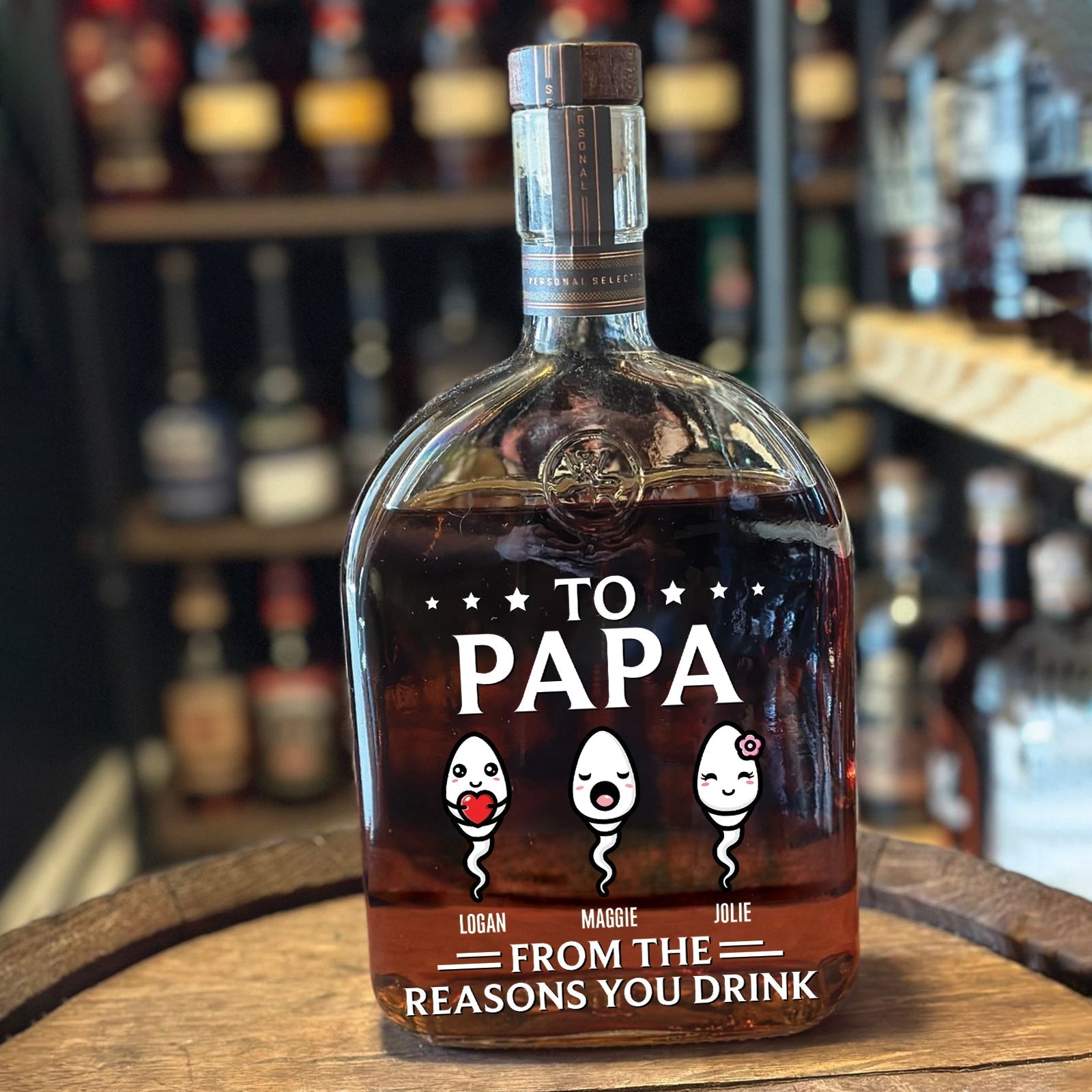 From The Reasons You Drink – Personalized Whiskey Bottle for Dad